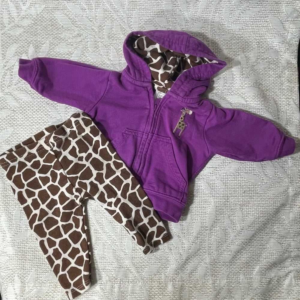 Carter's Just One You 3 month Baby purple  Giraffe Print Outfi